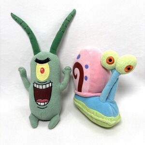 Gary the Snail and Plankton SpongeBob Squarepants Stuffed Plush Toy Lot Of 2
